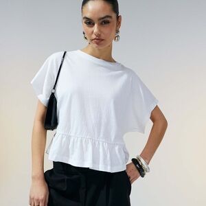 ASOS DESIGN White Boxy Short Sleeve Linen Look Peplum T-Shirt In White